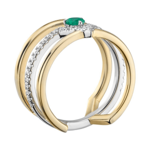 Тройное кольцо с изумрудом и бриллиантами - Фото 1