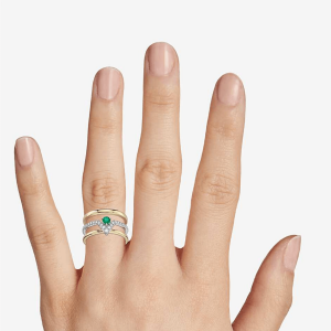Тройное кольцо с изумрудом и бриллиантами - Фото 2