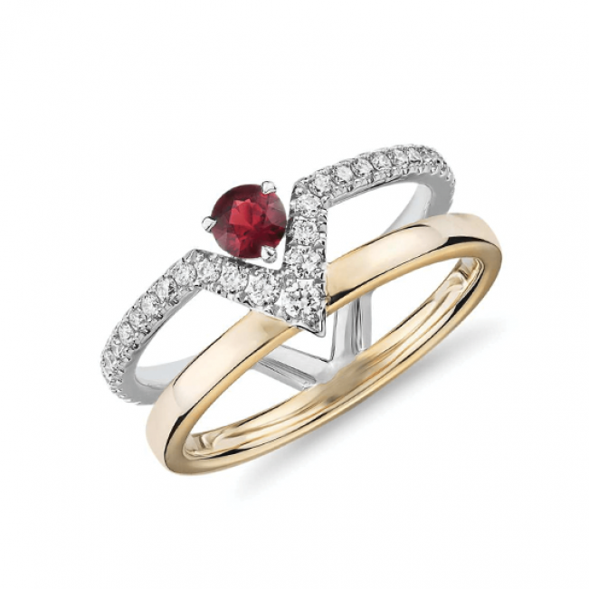 Двойное кольцо с рубином и бриллиантами