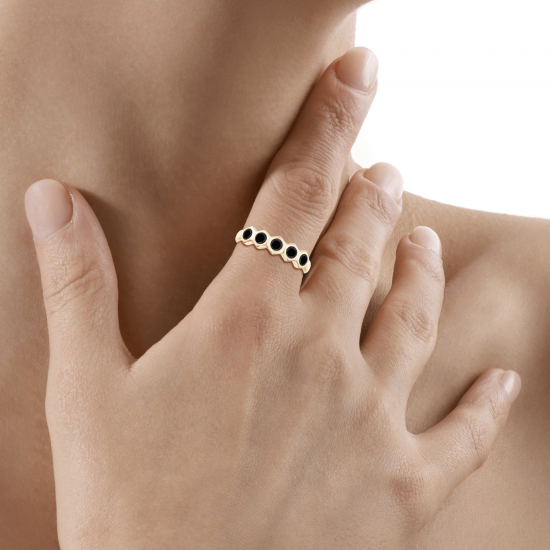 Кольцо из холота дорожка с черными бриллиантами Miel,  Больше Изображение 4