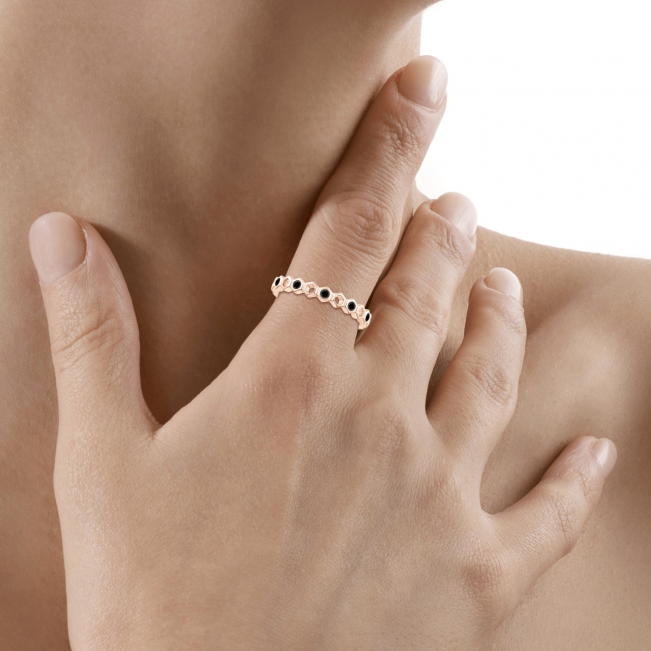 Кольцо тонкая дорожка с черными бриллиантами Miel - Фото 3