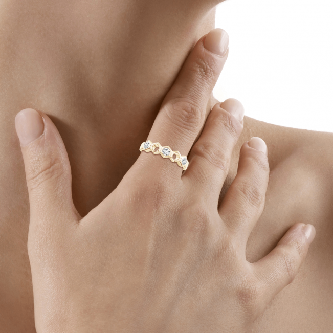 Кольцо золотое дорожка Miel с 3 бриллиантами - Фото 3