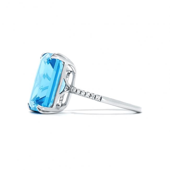 Кольцо с голубым топазом 9.43 карата и бриллиантами - Фото 2