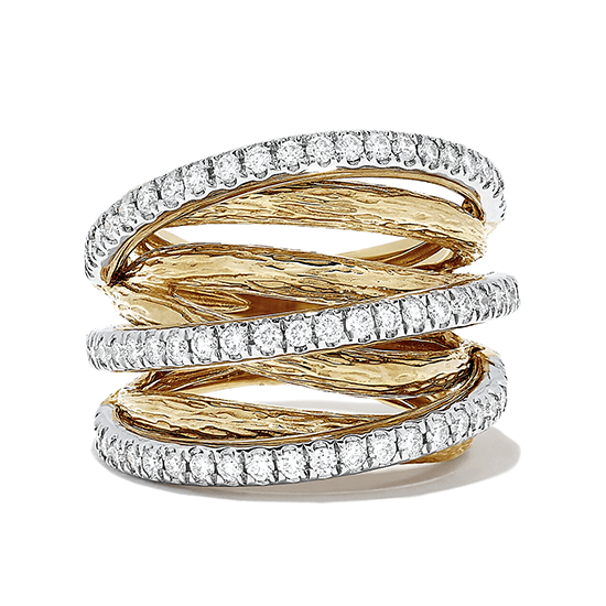 Кольцо широкое из желтого и белого золота с бриллиантами, Больше Изображение 1
