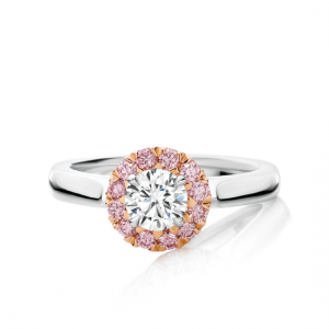 Кольцо с белым бриллиантом в окружении розовых