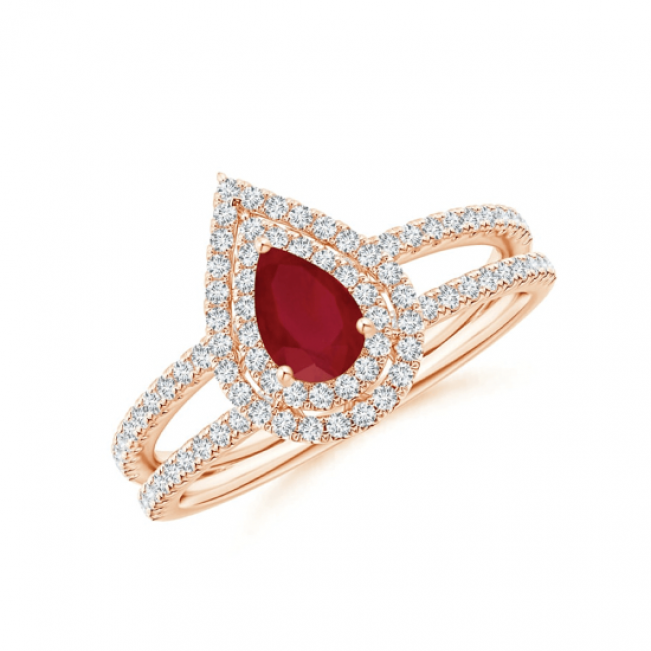 Кольцо лвойное с рубином и бриллиантами