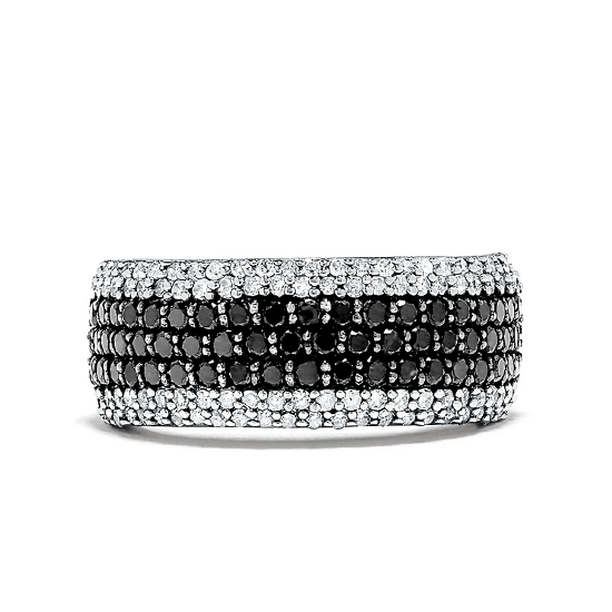 Широкое кольцо с белыми и черными бриллиантами паве, Больше Изображение 1