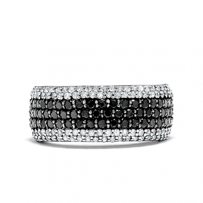 Широкое кольцо с белыми и черными бриллиантами паве