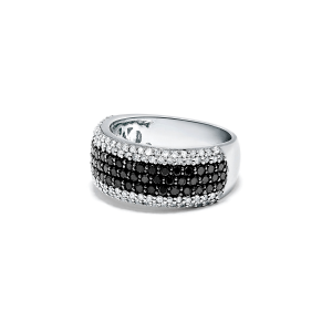 Широкое кольцо с белыми и черными бриллиантами паве - Фото 1
