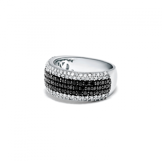 Широкое кольцо с белыми и черными бриллиантами паве,  Больше Изображение 2
