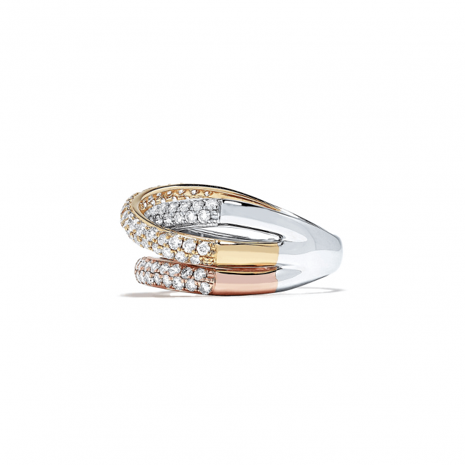 Кольцо из 3 видов золота с паве из бриллиантов - Фото 1
