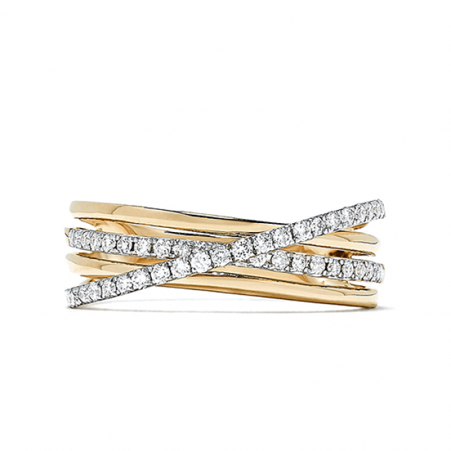 Широкое кольцо с бриллиантами из комбинированного золота