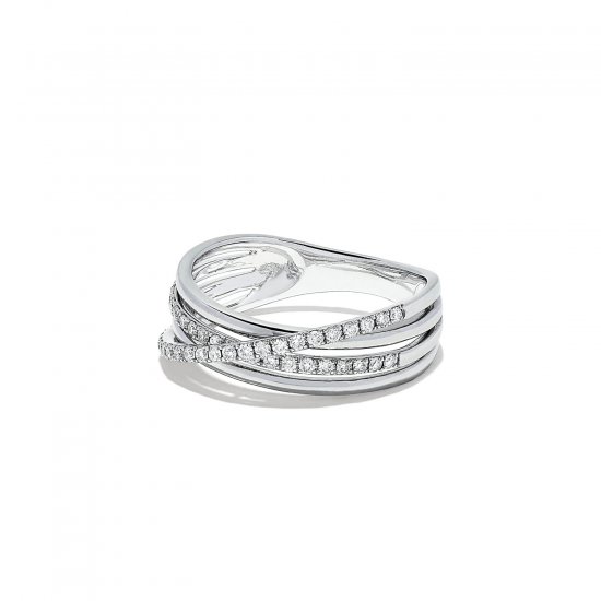 Широкое кольцо с бриллиантами из белого золота,  Больше Изображение 2