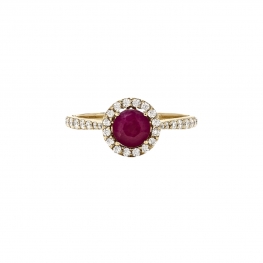 Кольцо с круглым рубином в ореоле