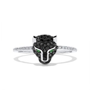 Кольцо Пантера с бриллиантами и изумрудами