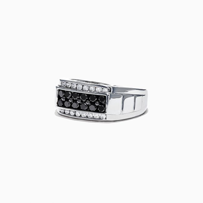 Мужское кольцо с белыми и черными бриллиантами - Фото 1