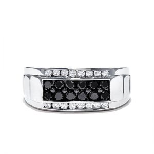 Мужское кольцо с белыми и черными бриллиантами