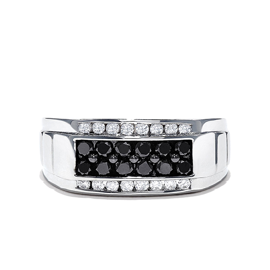 Мужское кольцо с белыми и черными бриллиантами, Больше Изображение 1