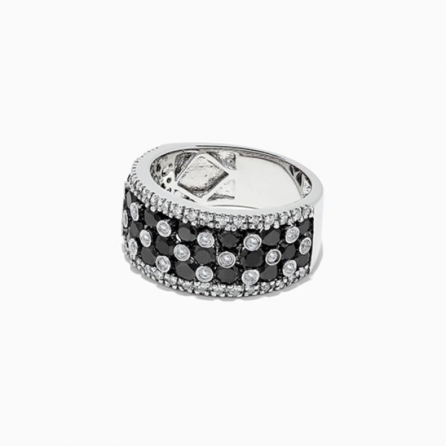 Широкое кольцо Шахматы с черными и белыми бриллиантами - Фото 1