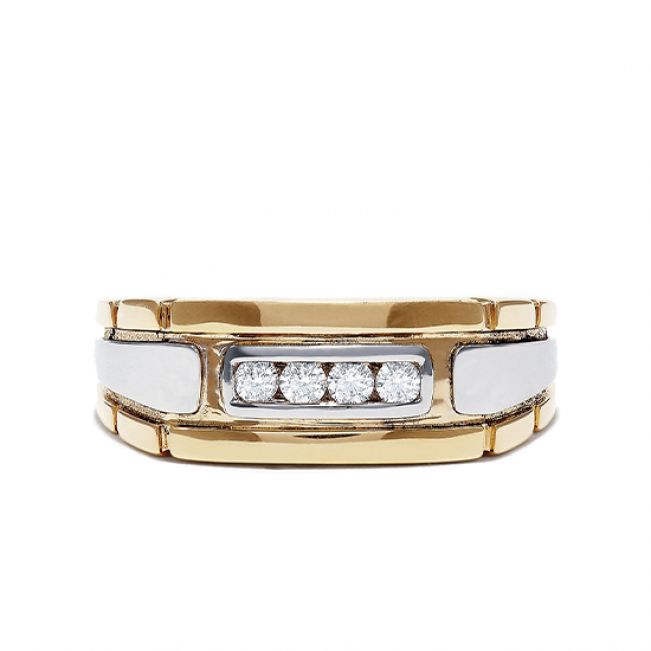 Мужское кольцо из комбинированного золота с 4 бриллиантами