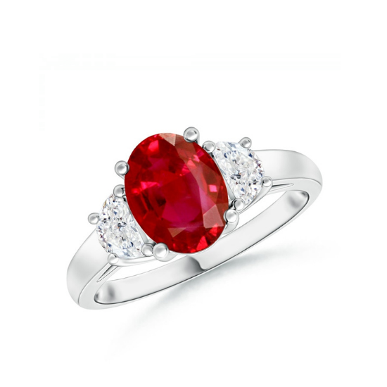 Кольцо с овальным рубином и бриллиантами полумесяц, Больше Изображение 1