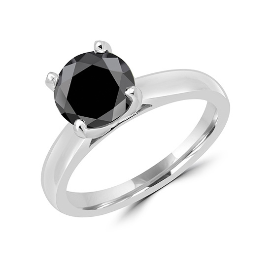 Кольцо солитер с круглым черным бриллиантом,  Больше Изображение 2