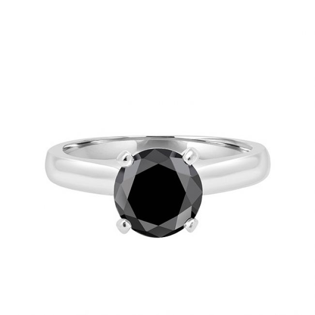 Кольцо солитер с круглым черным бриллиантом