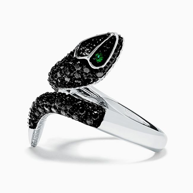 Кольцо с черными бриллиантами и изумрудами - Фото 1
