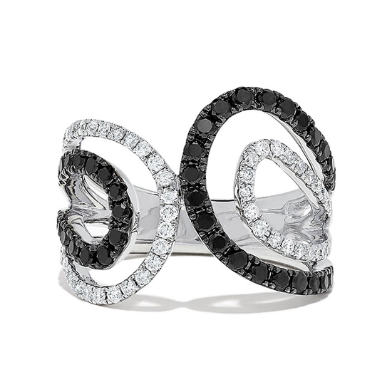 Кольцо с черными и белыми бриллиантами , Больше Изображение 1