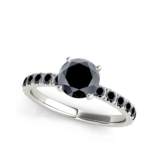 Кольцо с круглым черным бриллиантом 6 мм,  Больше Изображение 2