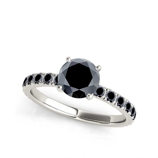 Кольцо с круглым черным бриллиантом 6 мм - Фото 1