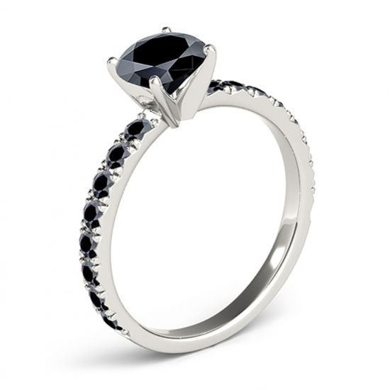 Кольцо с круглым черным бриллиантом 6 мм,  Больше Изображение 3