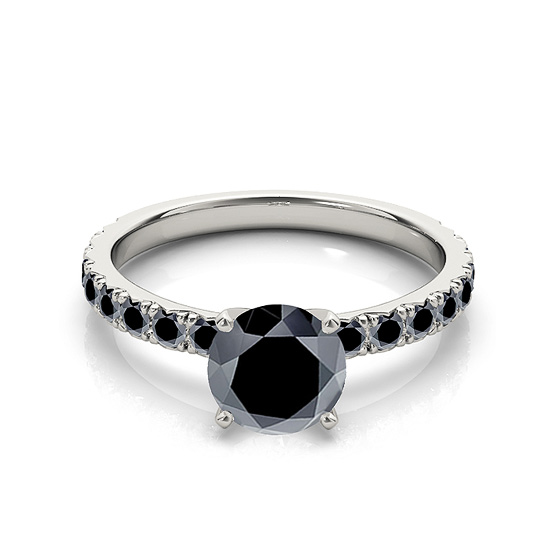 Кольцо с круглым черным бриллиантом 6 мм, Больше Изображение 1