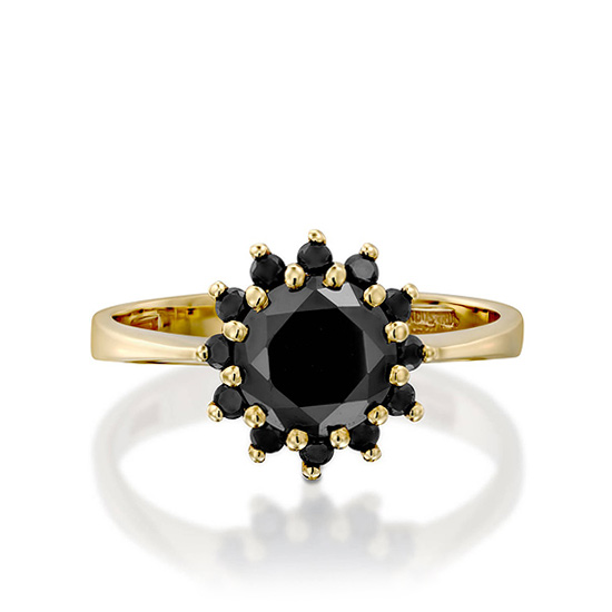 Кольцо с круглым черным бриллиантом , Больше Изображение 1