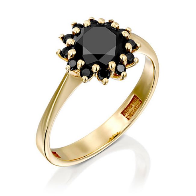 Кольцо с круглым черным бриллиантом  - Фото 1
