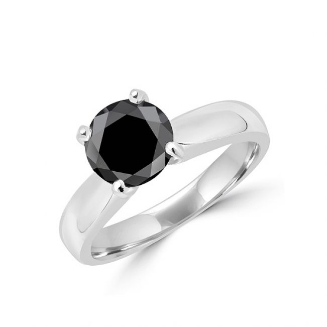 Кольцо солитер с круглым черным бриллиантом  - Фото 1