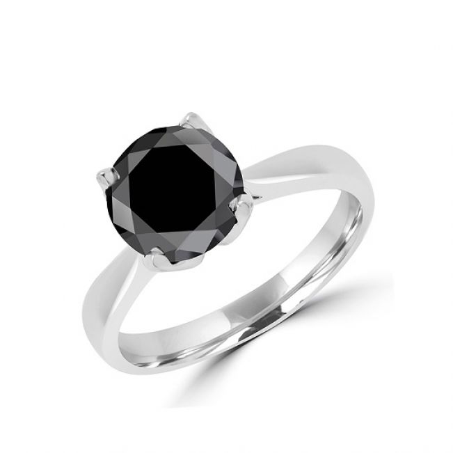 Кольцо солитер с круглым черным бриллиантом - Фото 1