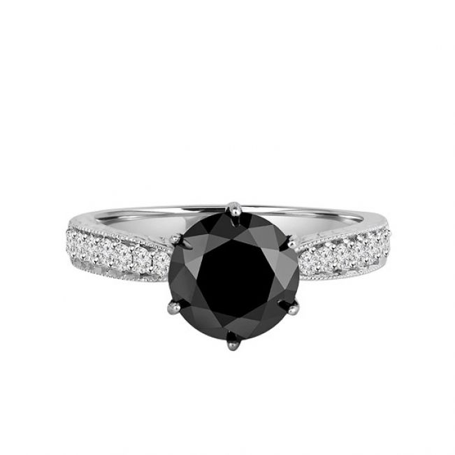 Кольцо с круглым черным бриллиантом