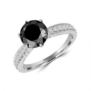 Кольцо с круглым черным бриллиантом - Фото 1