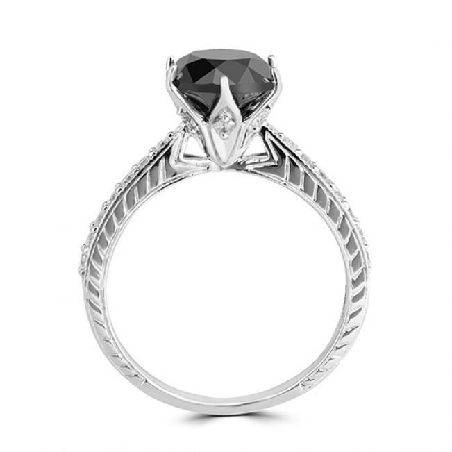 Кольцо с круглым черным бриллиантом - Фото 2