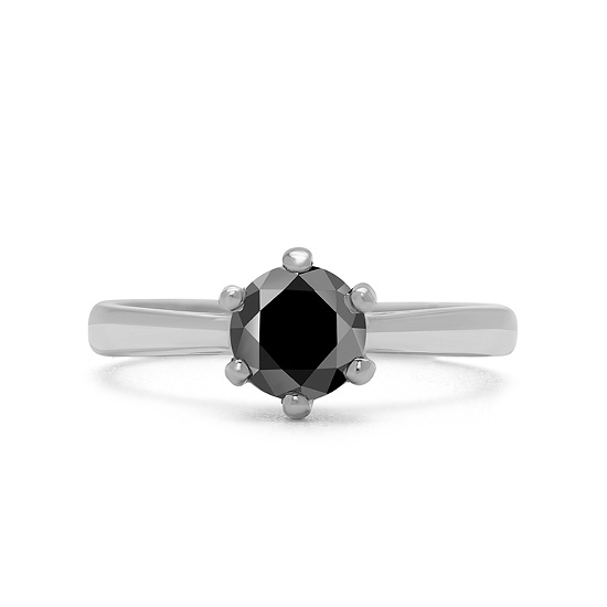 Кольцо солитер с круглым черным бриллиантом, Больше Изображение 1