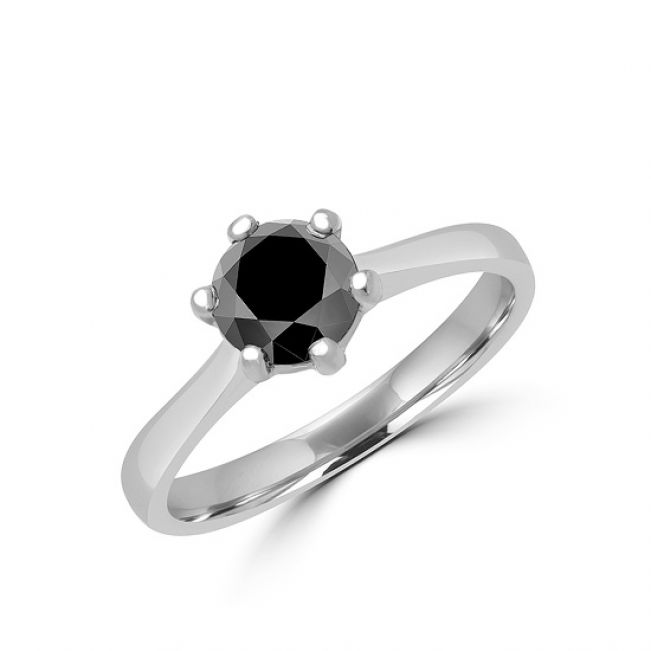 Кольцо солитер с круглым черным бриллиантом - Фото 1