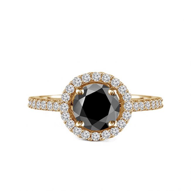 Кольцо с круглым черным бриллиантом