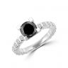 Кольцо с круглым черным бриллиантом и белыми бриллиантами по бокам, Изображение 2