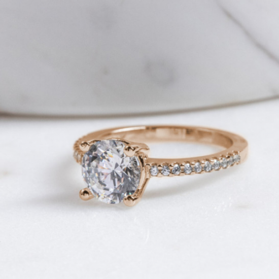 Кольцо из розового золота с бриллиантом 1 карат и паве,  Больше Изображение 6