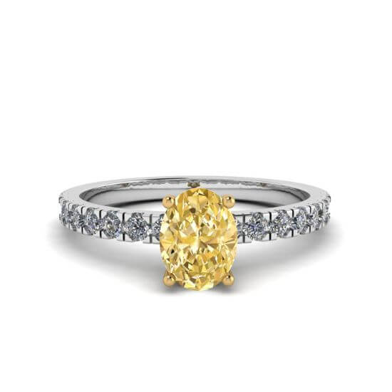 Кольцо с желтым овальным бриллиантом и паве по бокам, Больше Изображение 1