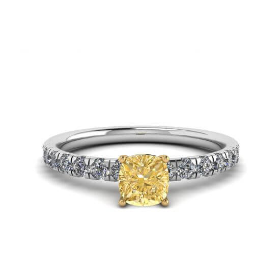Кольцо с желтым бриллиантом кушон и паве по бокам, Изображение 1