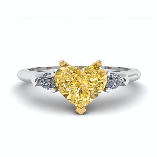 Кольцо с желтым бриллиантом Сердце 1 карат и грушами по бокам, Больше Изображение 1