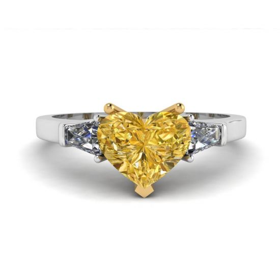 Кольцо с желтым бриллиантом Сердце 1 карат и багетами, Больше Изображение 1