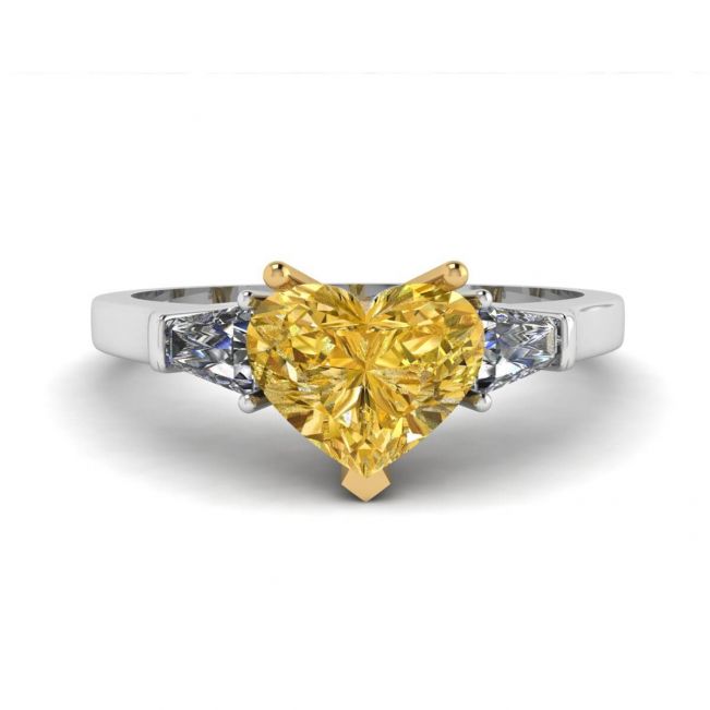 Кольцо с желтым бриллиантом Сердце 1 карат и багетами